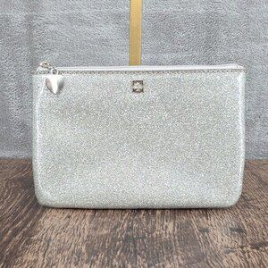 Kate Spade Mavis Street Bethann Mini Pouch Clutch Metallic Glittery Silver Vinyl